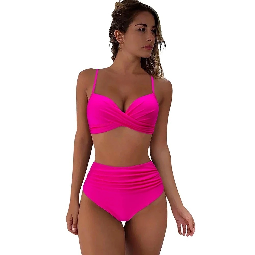 Women Cross Wrap Halter Bikini Set High Waisted Push Up Two Piece Swimsuits L